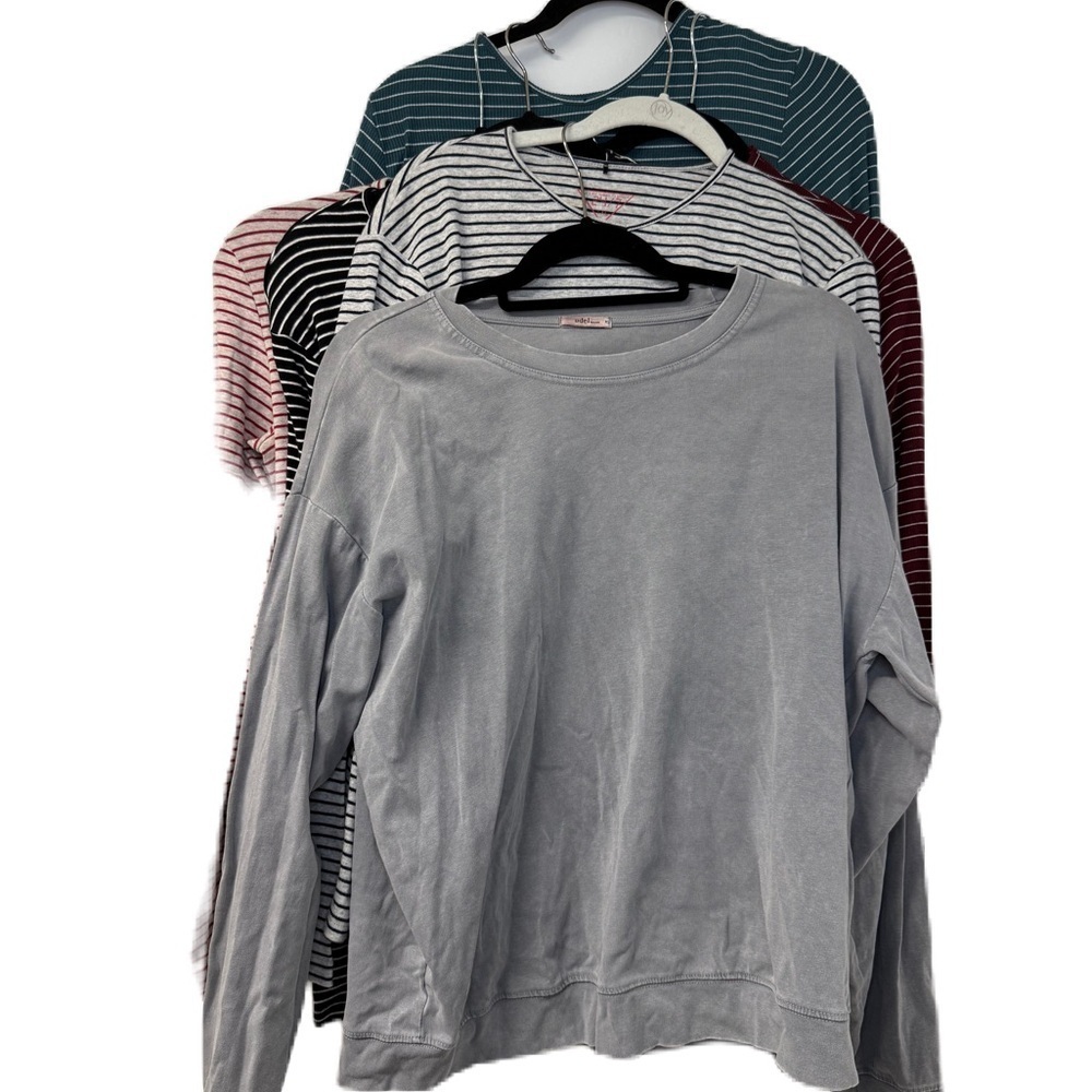 Women’s bundle of 6 Casual Long Sleeve Tops ribbed striped gray maroon green